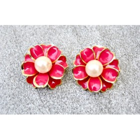 Floral Pink Enamel Stud Earrings